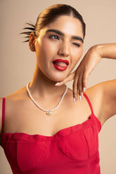 Omamori - Freshwater Pearl Necklace with Lab Grown Diamond Evil Eye Pendant