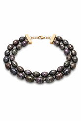 Baroque Rare Black 2 Line Short Necklace