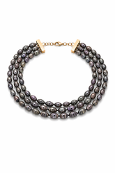 Baroque Rare Black 3 Line Short Necklace
