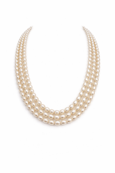 3 Layer Off White Oval Pearl Necklace