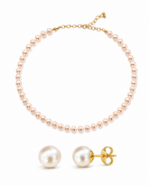 Baby Pink Round Necklace & Studs Set
