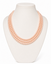 Triple Baby Pink Round Pearl Necklace