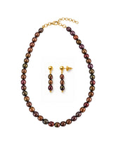 Espresso Oval Pearl Necklace & Earring Set