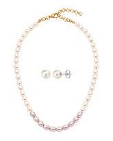 Ombre Purple Pearl Necklace & Classic White Pearl Studs Set