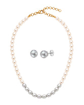 Ombre Silver Pearl Necklace & Silver Pearl Studs Set