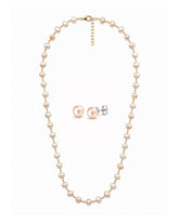 Peach Pearl Long Chain Necklace & Peach Pearl Studs Set