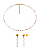 Satin Pink Oval Pearl Necklace & Satin Pink Oval Pearl Drop Earring Set