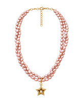 Triple Twist Peach Pearl Necklace with Diamond Star Pendant