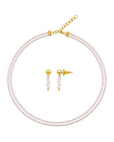 Two Layer Round Pearl Necklace & White Pearl Drop Earring Set
