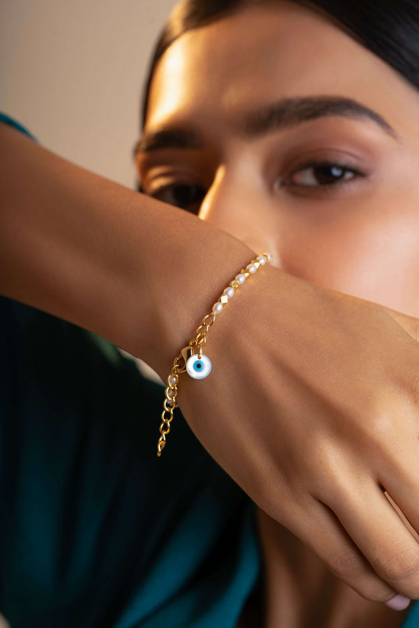 Evil Eye Charm Pearl Bracelet