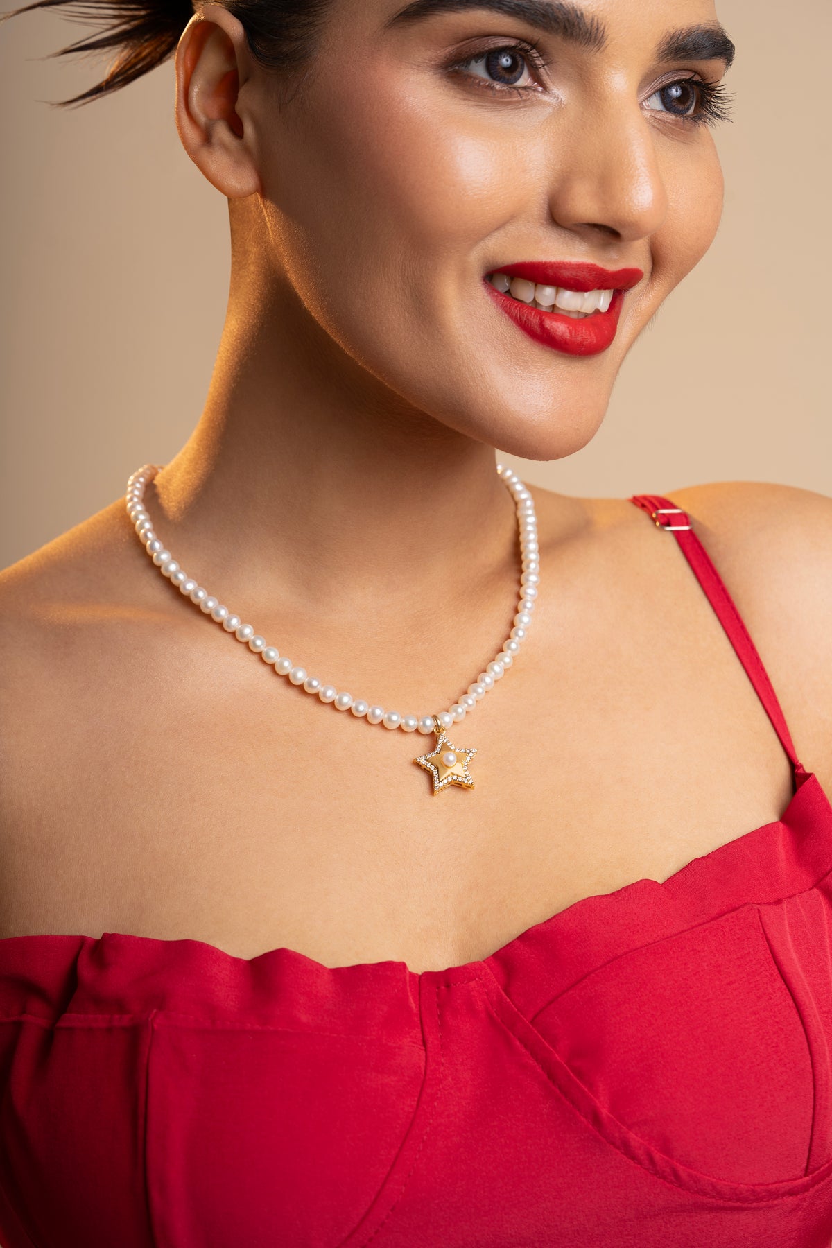 Diamond Star Pearl Necklace - Detachable Pendant (Wear 3 Ways)