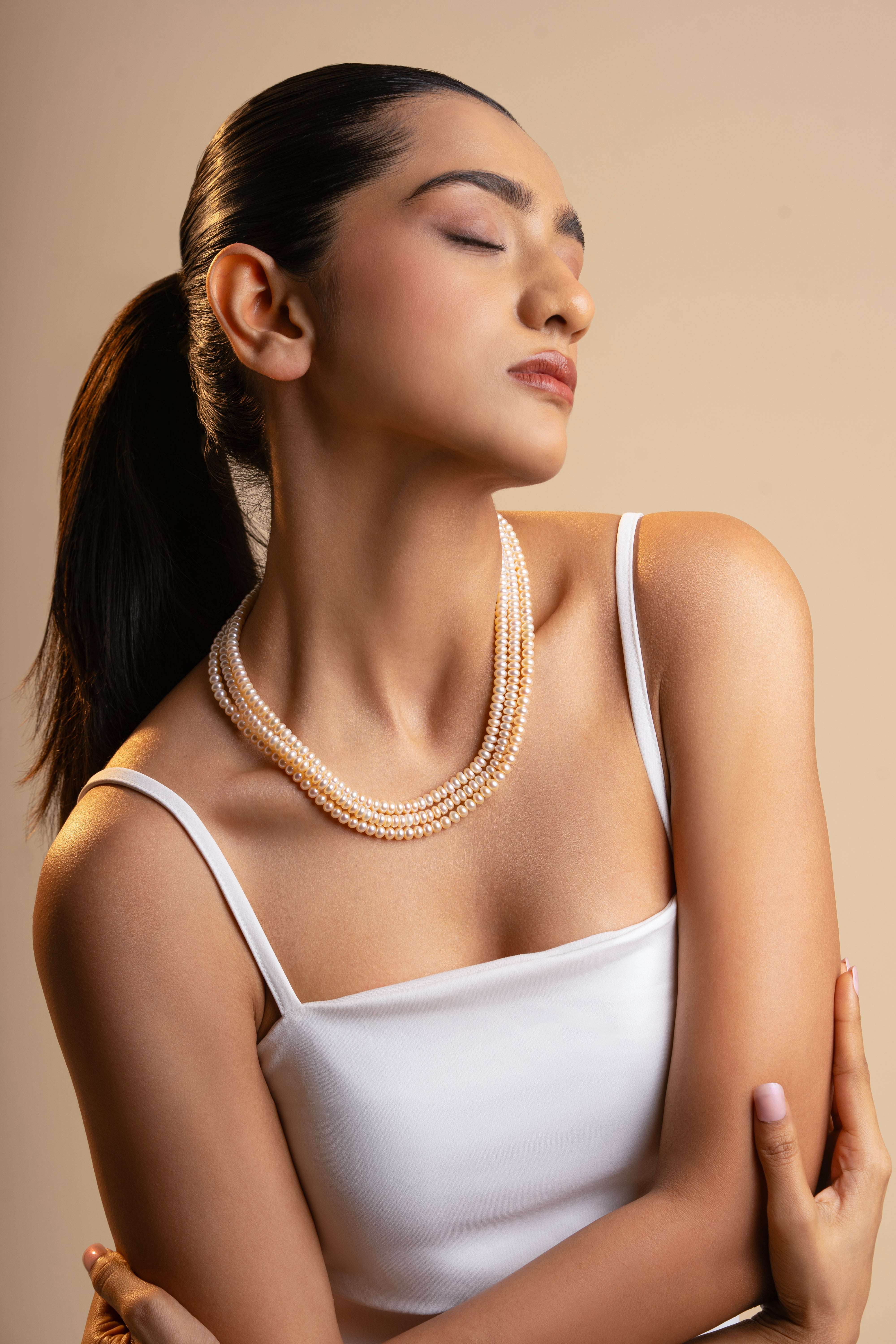 Mikan - Triple-Layer Mandarin Freshwater Pearl Necklace