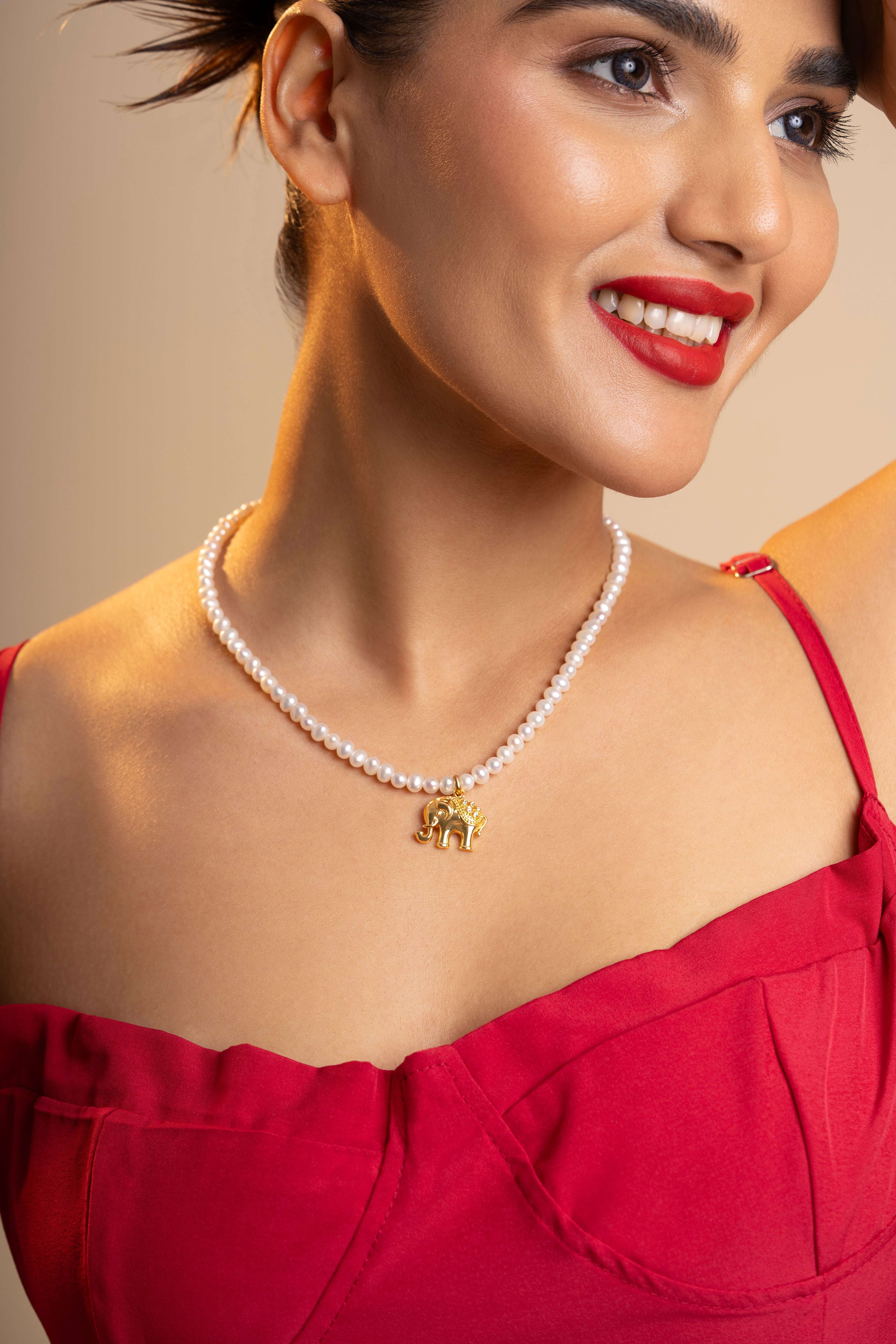 Zo - Freshwater Pearl Necklace with Lab Grown Diamond Elephant Pendant