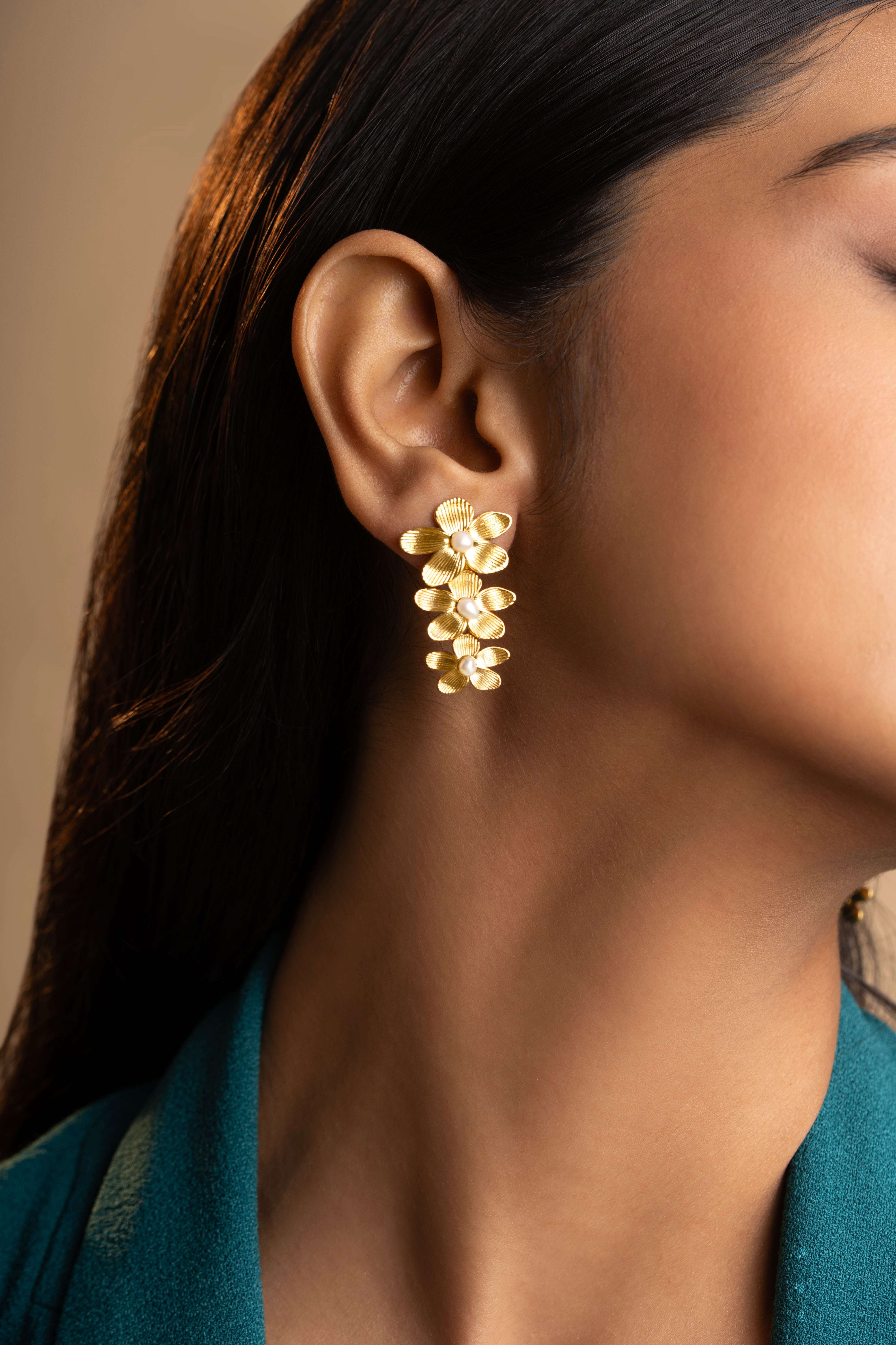 Mitsu - Three Drop Freshwater Pearl Earrings