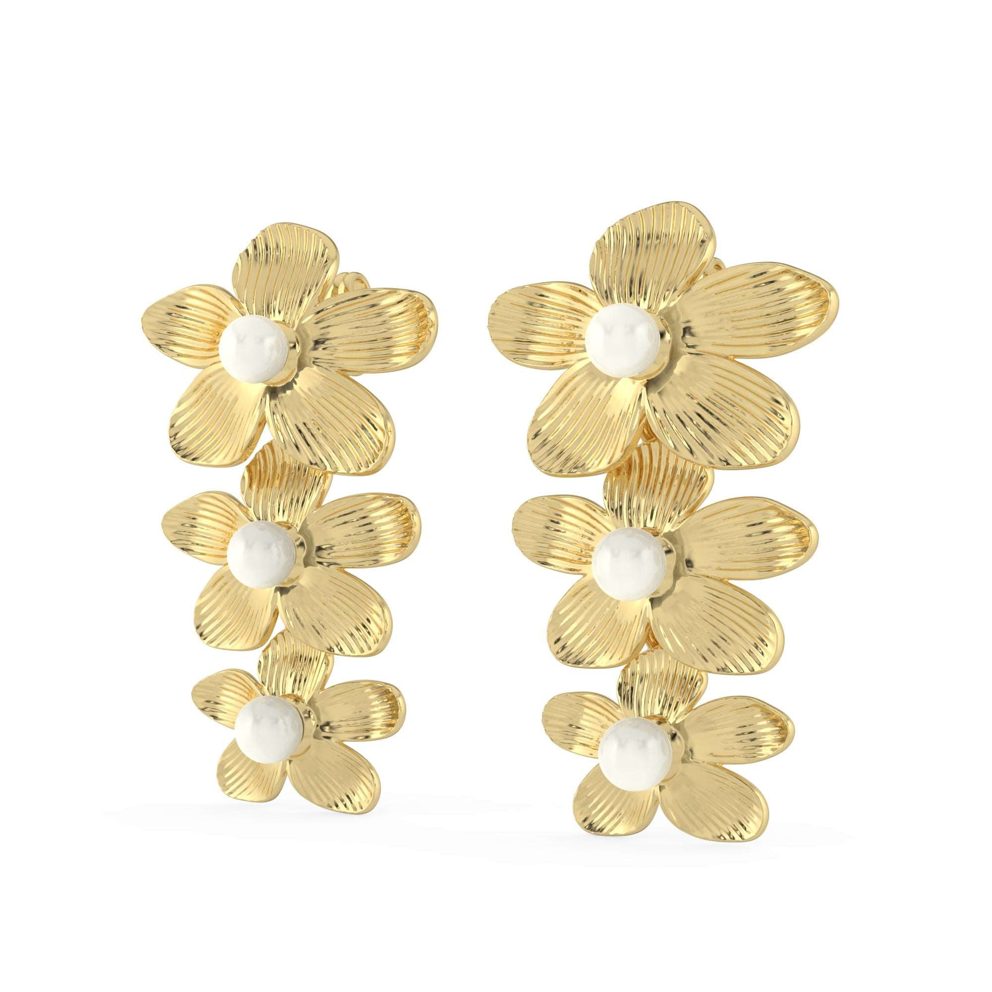 Mitsu - Three Drop Freshwater Pearl Earrings