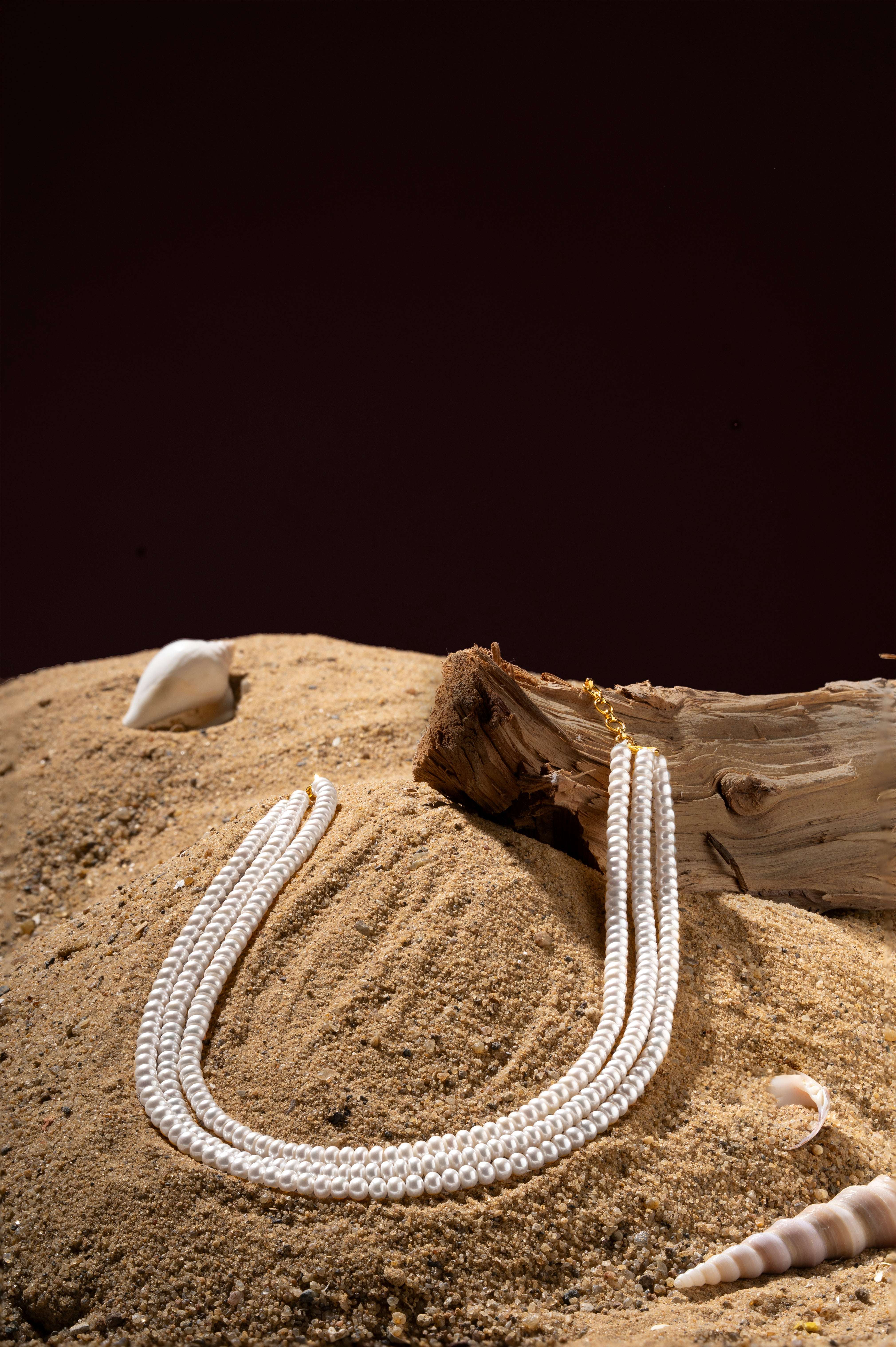 Mikan - Triple-Layer Mandarin Freshwater Pearl Necklace