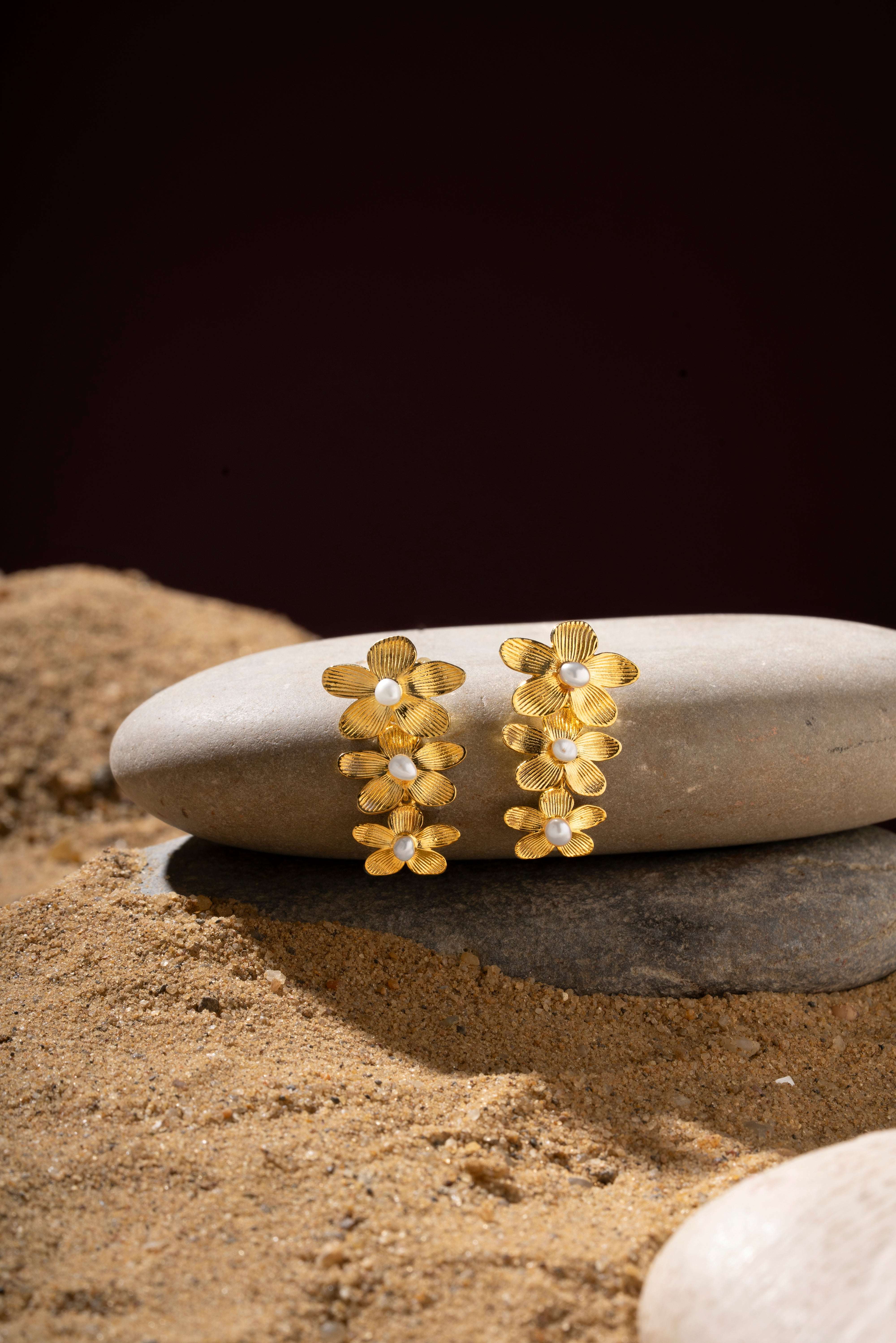 Mitsu - Three Drop Freshwater Pearl Earrings