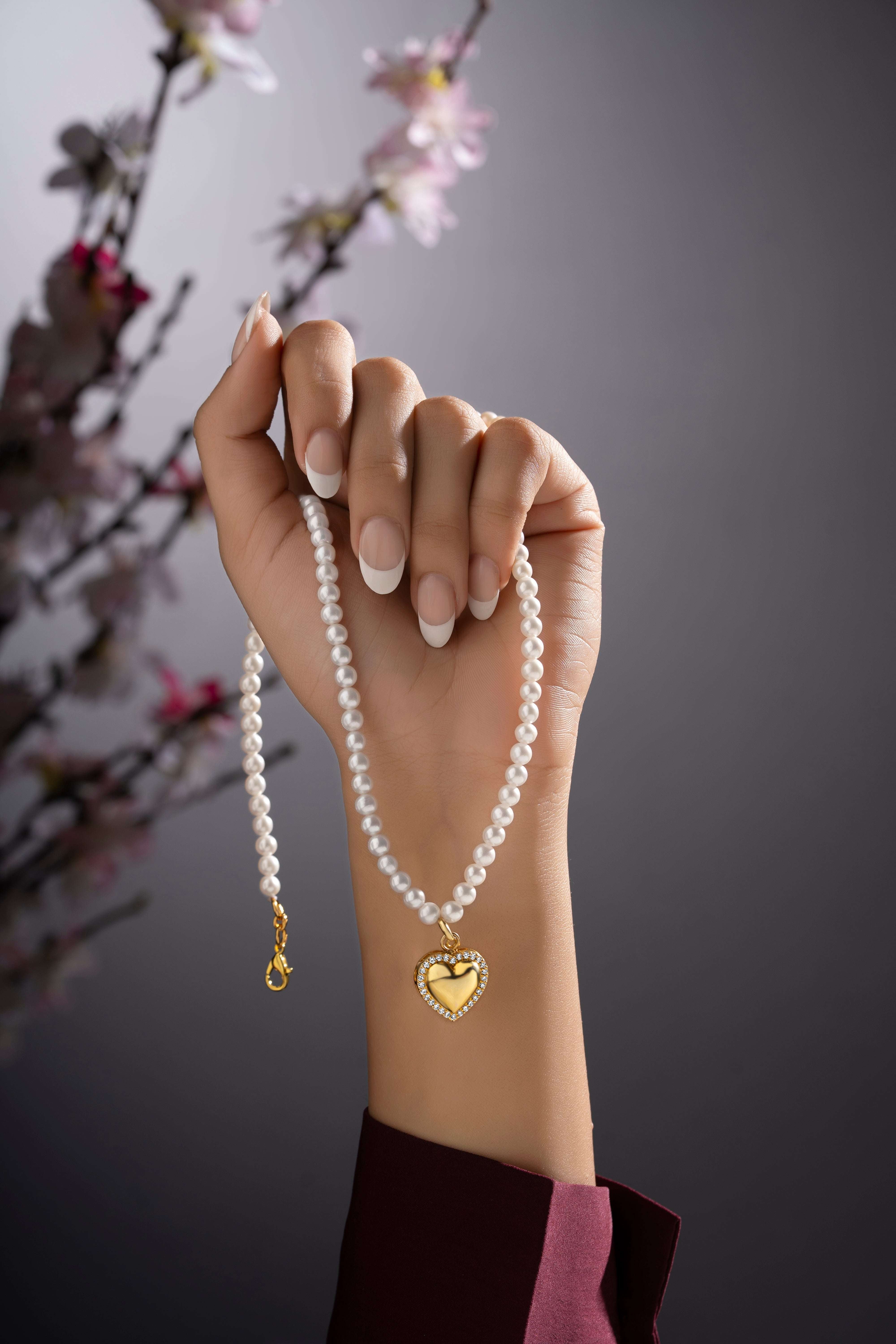 Kokoro - Freshwater Pearl Necklace with Lab Grown Diamond Heart Pendant