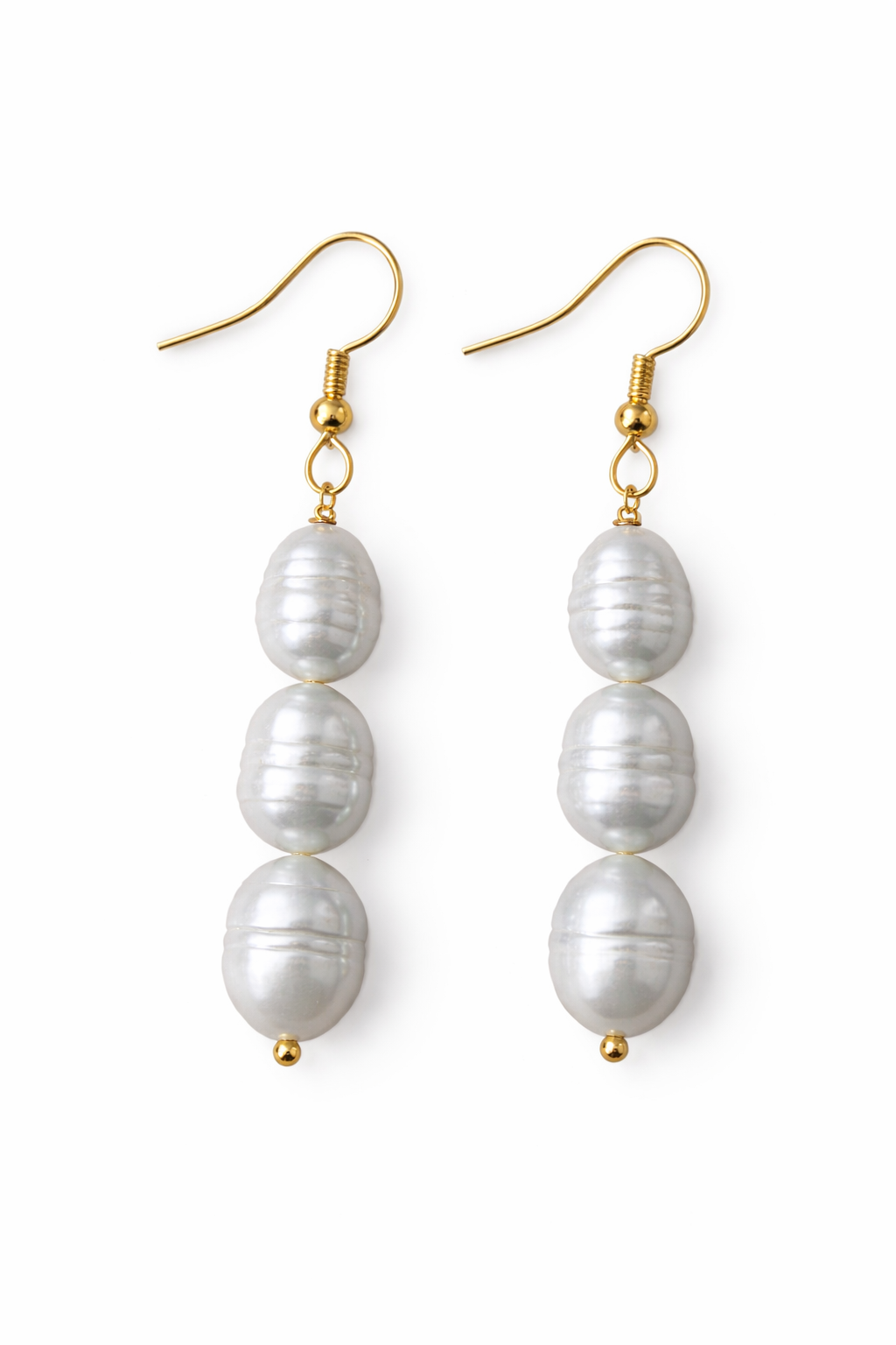 Triple Baroque Silver Pearl Drop Earrings