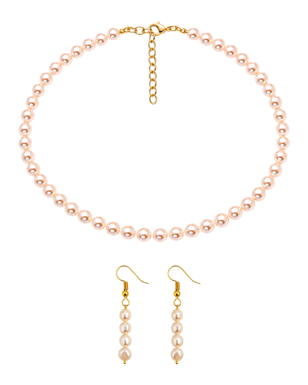 Baby Pink Round Pearl Necklace & Rosy Pearl Earring set