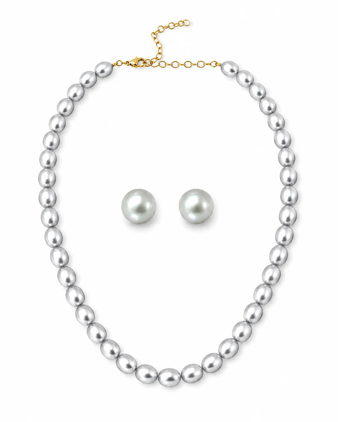 Baroque Silver Tahiti Necklace & Studs Set
