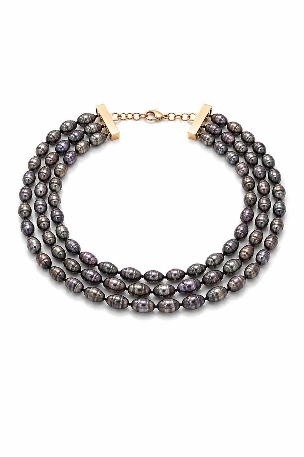 Baroque Rare Black 3 Line Short Necklace