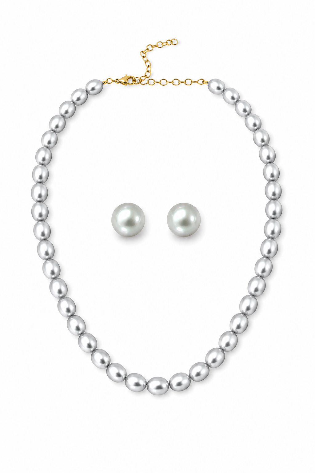 Baroque Silver Tahiti Necklace & Studs Set