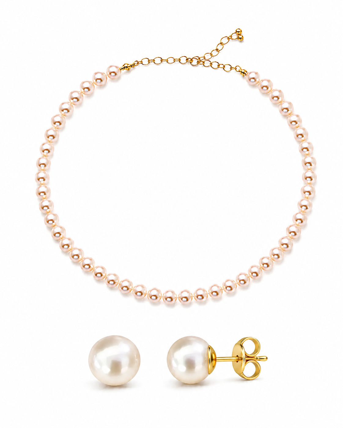 Baby Pink Round Necklace & Studs Set