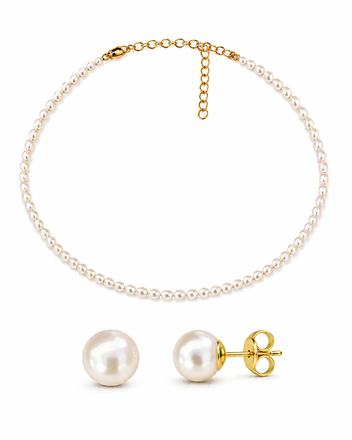 Off White Oval Small Necklace & Studs Set