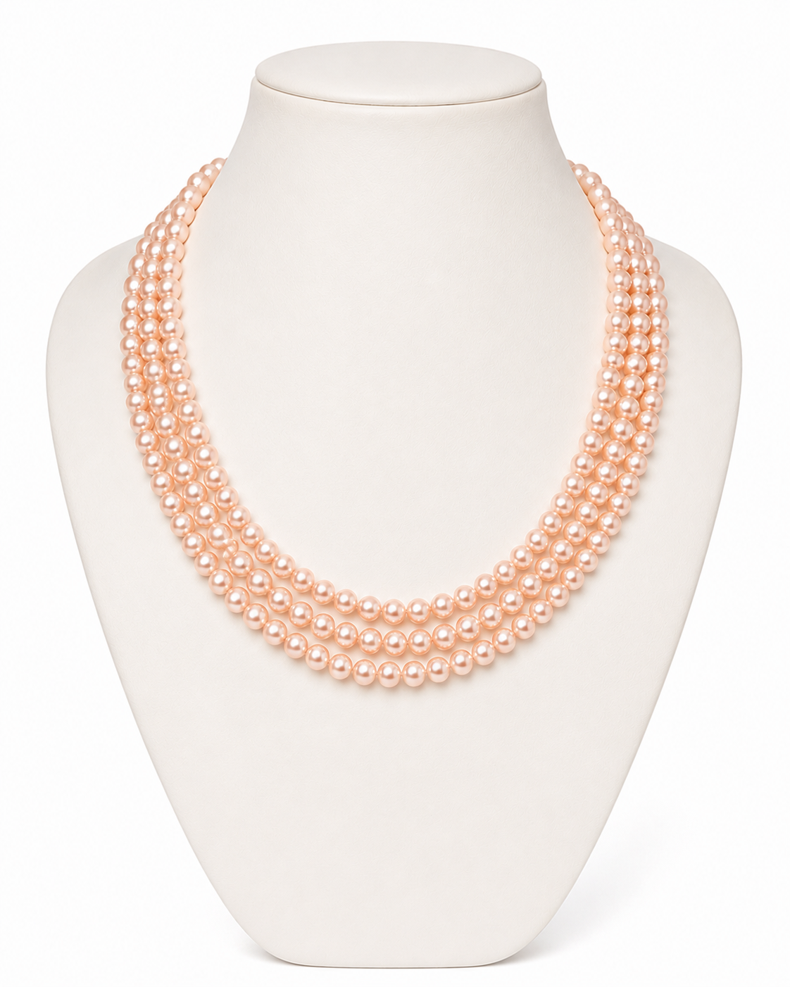 Triple Baby Pink Round Pearl Necklace