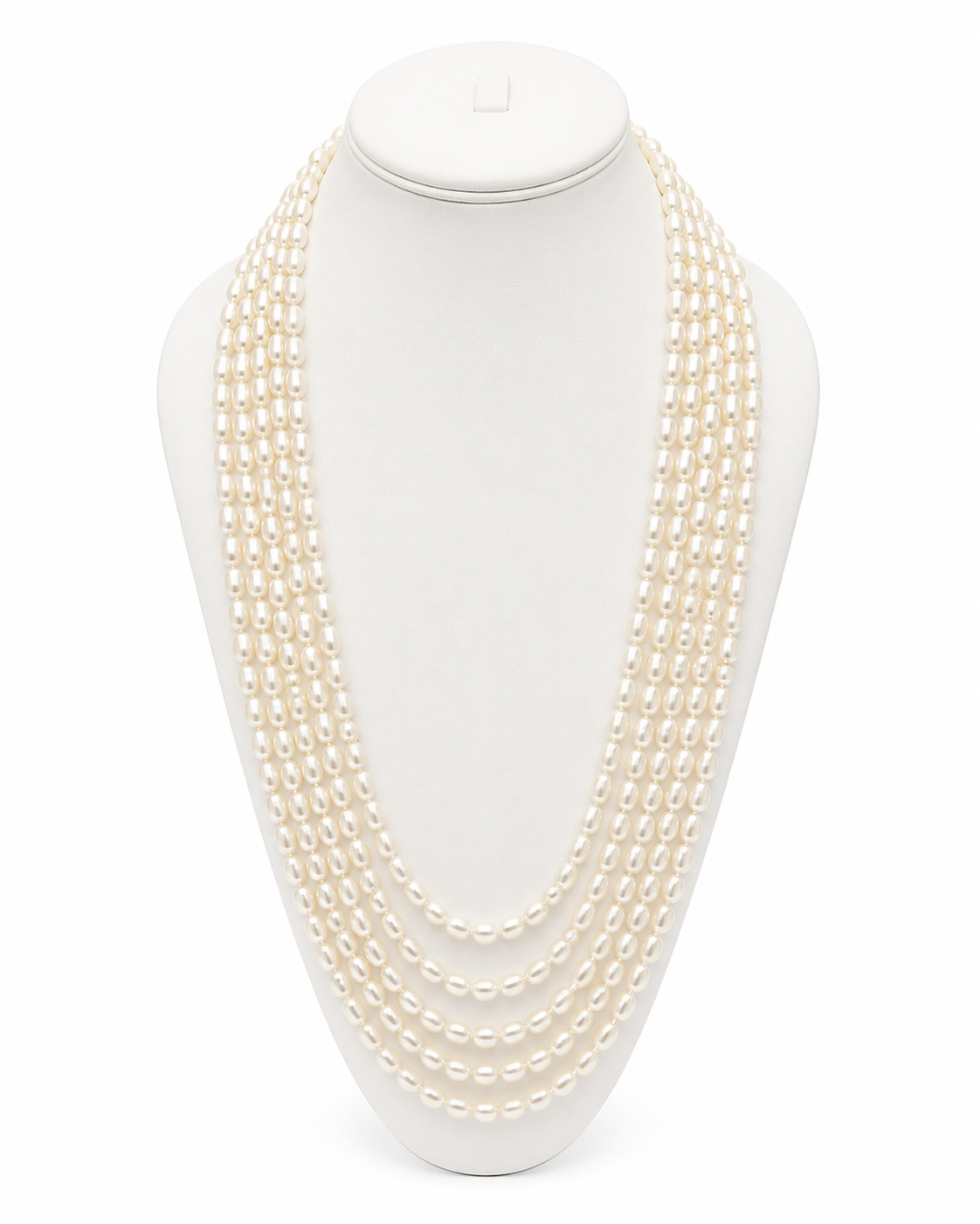 Off White 5 Layer Oval Pearl Necklace