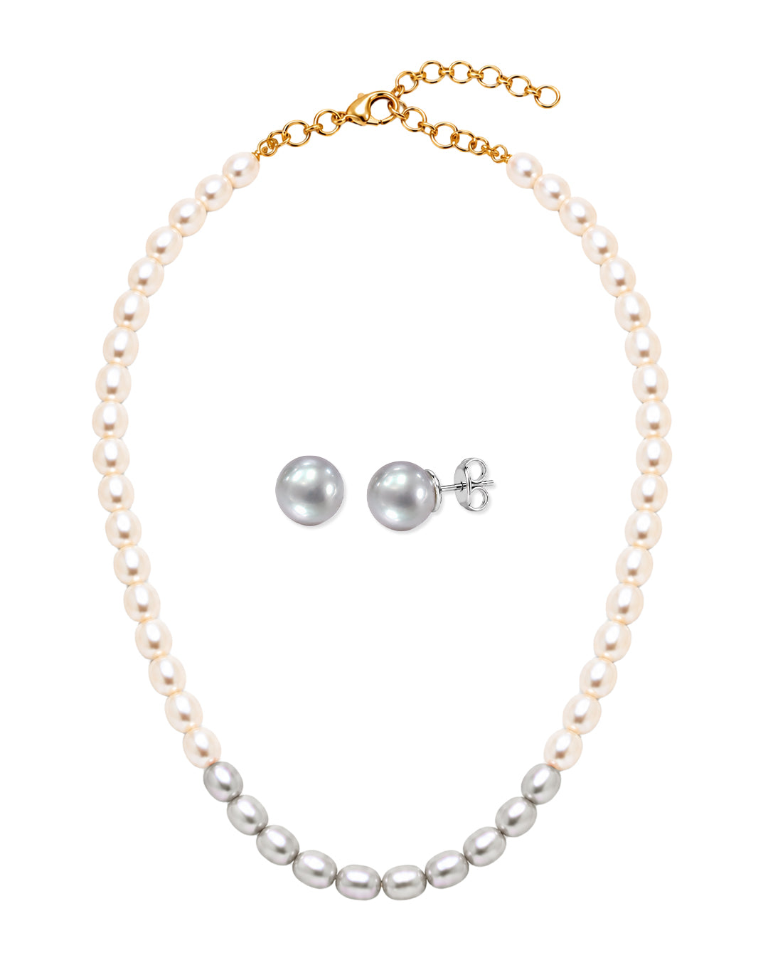 Ombre Silver Pearl Necklace & Silver Pearl Studs Set