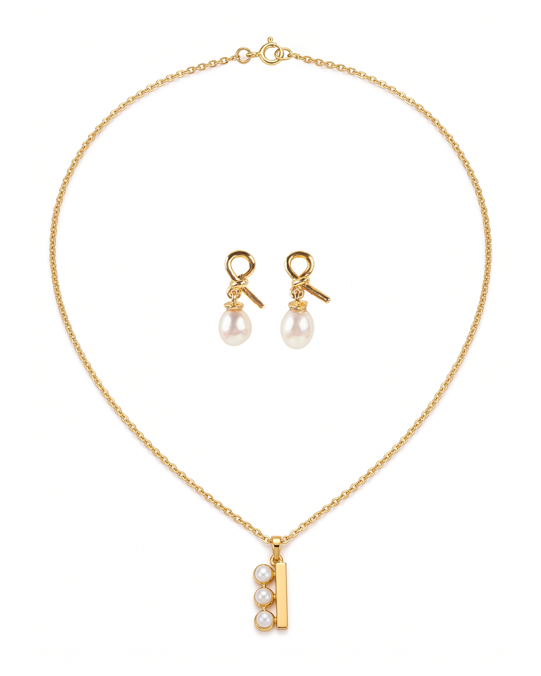 Pearl Drop Necklace & Infinity Knot Pearl Earring Set