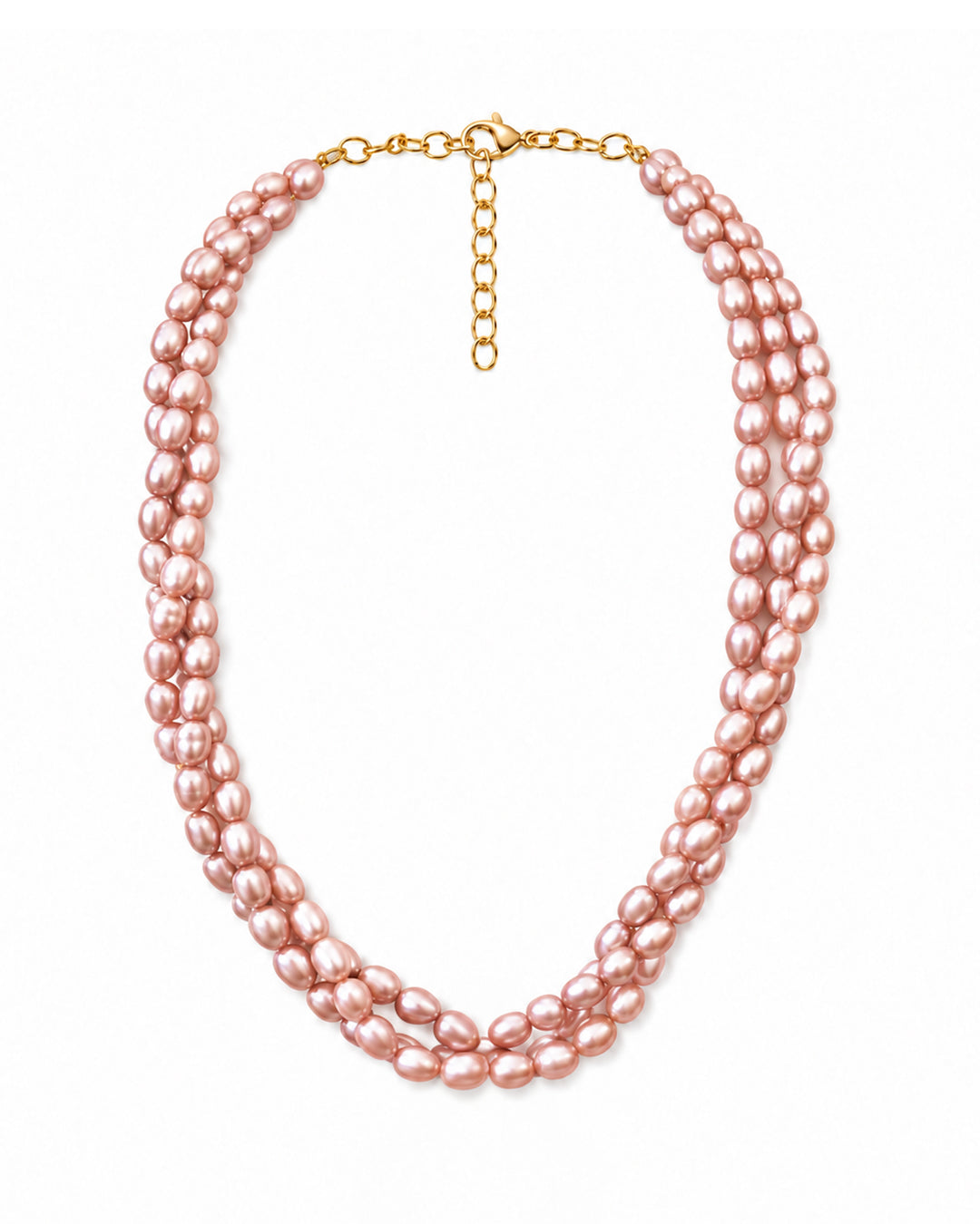 Triple Twist Peach Pearl Necklace